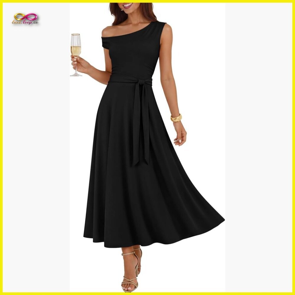 One Shoulder Maxi Dress Formal Cocktail Wedding Guest Party Elegant